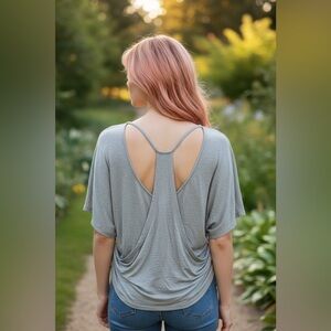 NWOT Small POL Gray Women's Top with Back Cut Outs